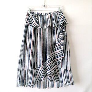 NWT 12 Thompson Womens Watercolor Striped Lined Ruffle Wrap Skirt Size L